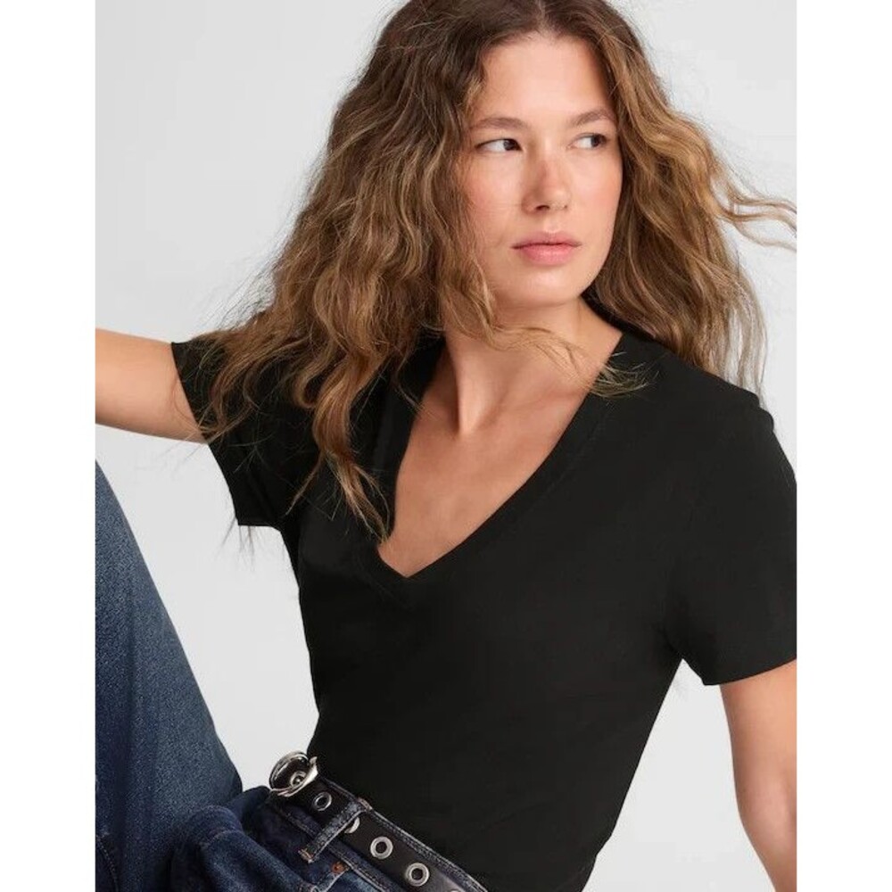 MADEWELL The Perfect V-Neck Tee in Allday Jersey S Jet Black Casual NWT B96